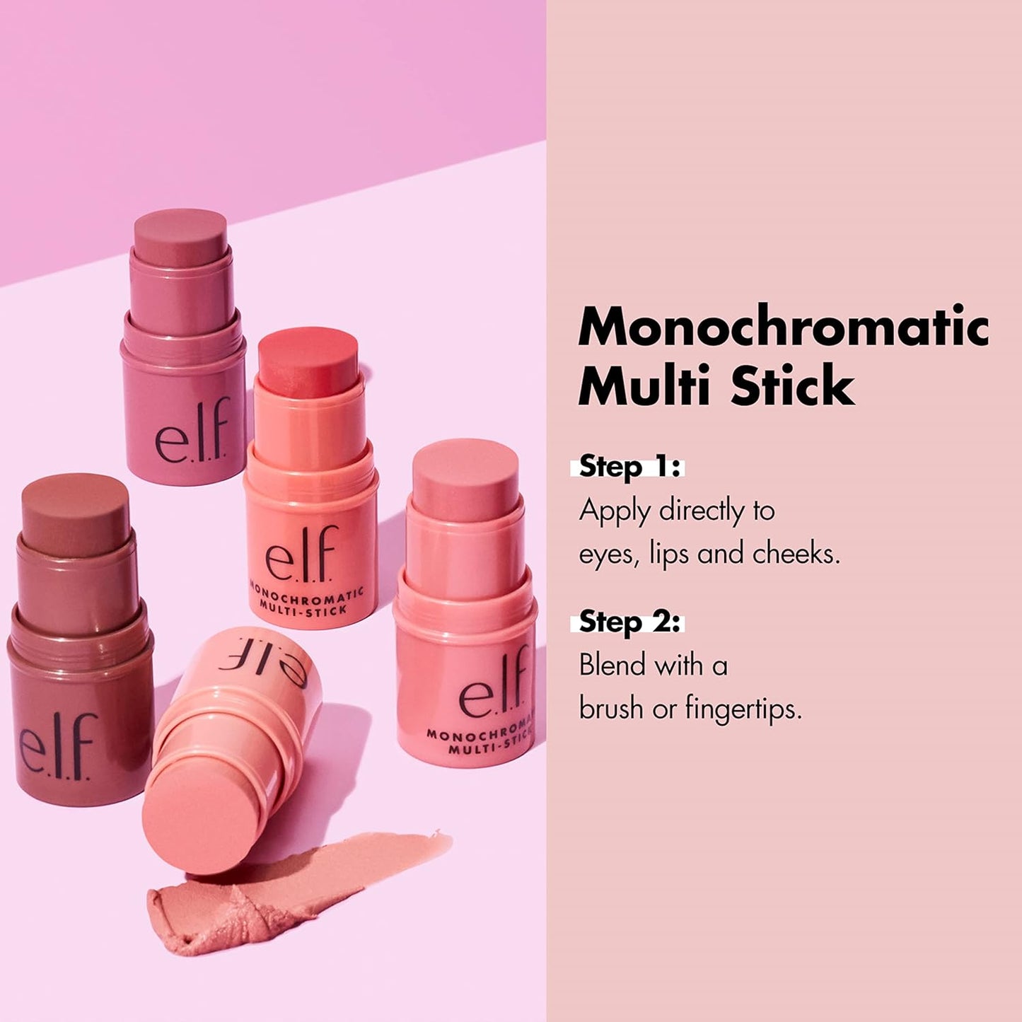 e.l.f. Monochromatic Multi Stick, Luxuriously Creamy & Blendable Colour, For Eyes, Lips & Cheeks, Glistening Peach, 0.155 Oz (4.4g)